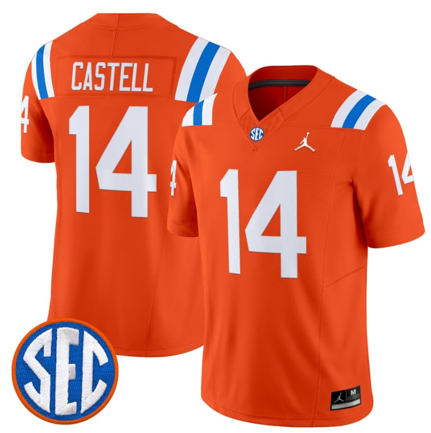 Men's Florida Gators #14 Jordan Castell Orange ‘1960s Throwback’ F.U.S.E. Vapor Limited Stitched Jersey