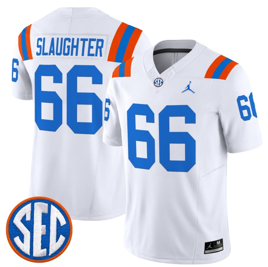 Men's Florida Gators #66 Jake Slaughter White ‘1960s Throwback’ F.U.S.E. Vapor Limited Stitched Jersey