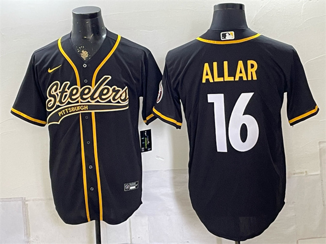Men's Pittsburgh Steelers #16 Drew Allar Black With Patch Cool Base Stitched Baseball Jersey