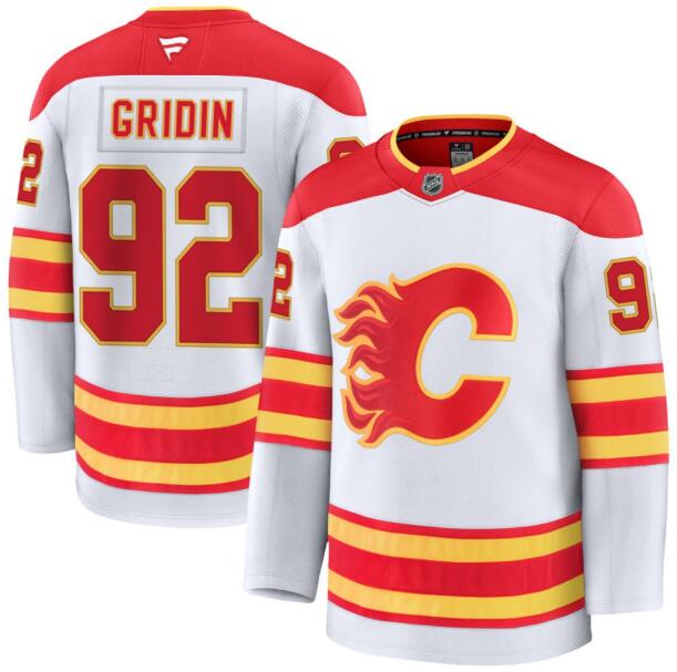 Men's Matvei Gridin Calgary Flames #92 Fanatics Premium Away White Stitched Jersey