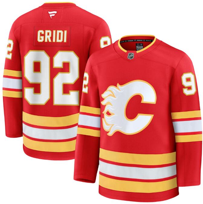Men's Matvei Gridin Calgary Flames #92 Fanatics Premium Home Red Stitched Jersey