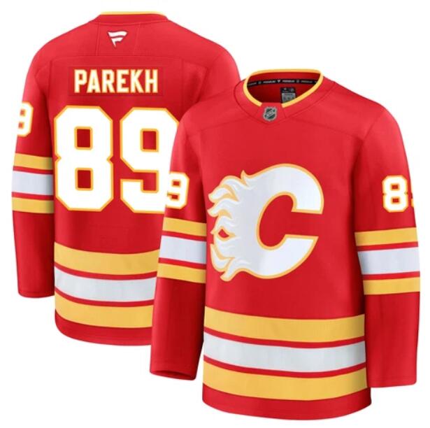 Men's Zayne Parekh Calgary Flames #89 Fanatics Premium Home Red Stitched Jersey