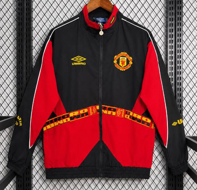 Manchester United 1996-97 Retro Windbreaker Jacket Black Red