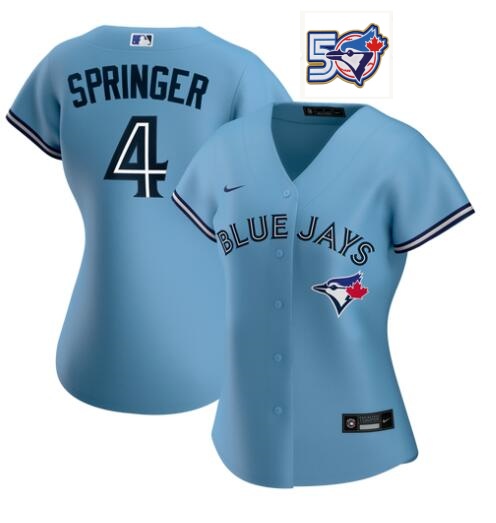 Women George Springer #4 Toronto Blue Jays 50th Anniversary MLB Nike Powder Blue Replica Jersey