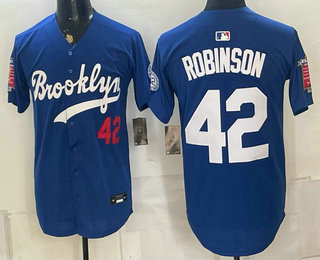 Men's Los Angeles Dodgers #42 Jackie Robinson Blue 1955 Throwback Jersey