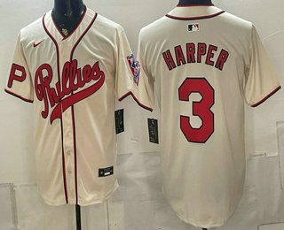 Men's Philadelphia Phillies #3 Bryce Harper Name Cream 2026 Field of Dreams Stadium Stitched Jersey