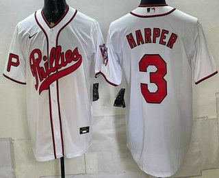 Men's Philadelphia Phillies #3 Bryce Harper White 2026 Field of Dreams Stadium Stitched Jersey