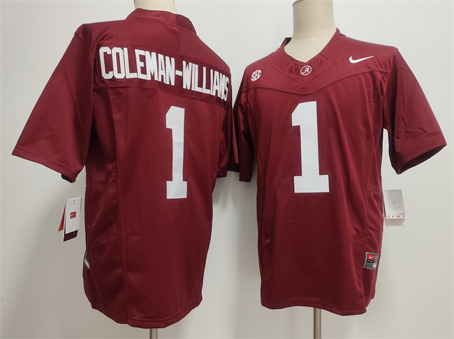 Men's Alabama Crimson Tide #1 Ryan Alexander Coleman-Williams Jr Red 2026 F.U.S.E Stitched Football Jersey