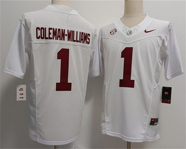 Men's Alabama Crimson Tide #1 Ryan Alexander Coleman-Williams Jr White F.U.S.E 2026 Stitched Football Jersey