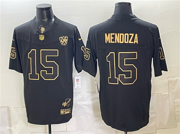 Men's Las Vegas Raiders #15 Fernando Mendoza Black Gold F.U.S.E. 65th Anniversary Patch Vapor Untouchable Limited Football Stitched Jersey