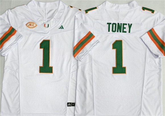 Men's Miami Hurricanes #1 Malachi Toney White F.U.S.E. Stitched Football Jersey