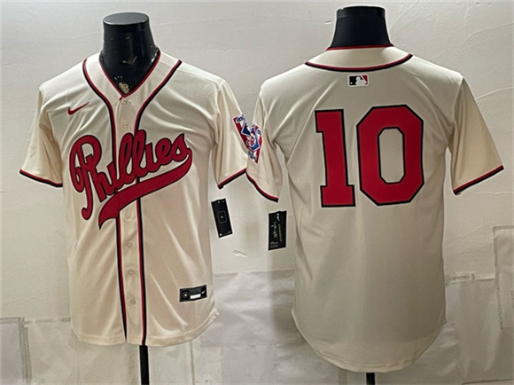 Men's Philadelphia Phillies #10 J.T. Realmuto Cream 2026 Field of Dreams Stadium Stitched Baseball Jersey
