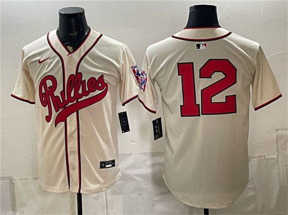 Men's Philadelphia Phillies #12 Kyle Schwarber Cream 2026 Field of Dreams Stadium Stitched Baseball Jersey