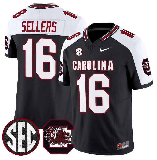 Men's South Carolina Fighting Gamecocks #16 LaNorris Sellers Black White 2026 F.U.S.E. Stitched Nike Jersey