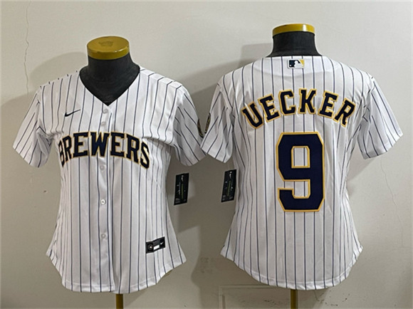 Women's Milwaukee Brewers #9 Bob Uecker White Cool Base Stitched Jersey(Run Small)