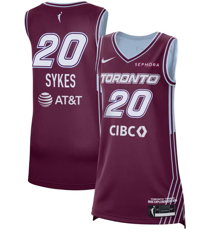 Unisex Nike Brittney Sykes Bordeaux Toronto Tempo #20 Explorer Edition Victory Jersey with Sponsor Patch - Explorer Edition
