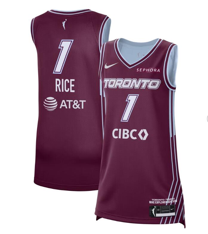 Unisex Nike Kiki Rice Bordeaux Toronto Tempo #1 Victory Explorer Edition Jersey