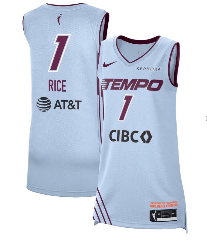 Unisex Nike Kiki Rice Light Blue Toronto Tempo #1 Sponsor Patch Victory Jersey - Rebel Edition