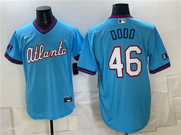 Men's Atlanta Braves #46 Dylan Dodd Blue 2026 City Connect Stadium Stitched Baseball Jersey