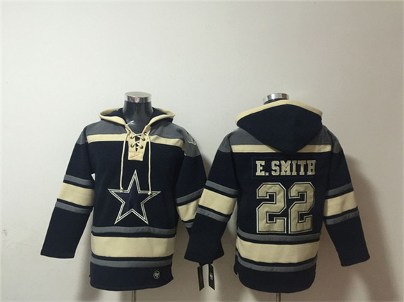 Men's Dallas Cowboys #22 Emmitt Smith Navy Ageless Must-Have Lace-Up Pullover Hoodie