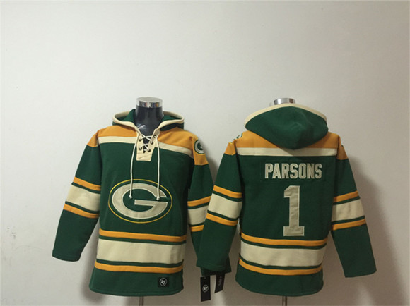 Men's Green Bay Packers #1 Micah Parsons Green Lace-Up Pullover Hoodie