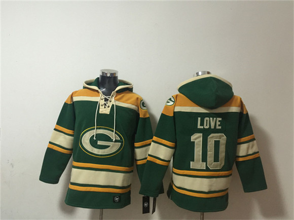 Men's Green Bay Packers #10 Jordan Love Green Lace-Up Pullover Hoodie