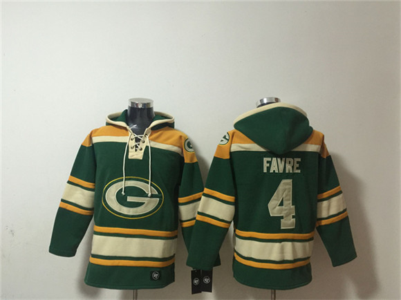 Men's Green Bay Packers #4 Brett Favre Green Lace-Up Pullover Hoodie