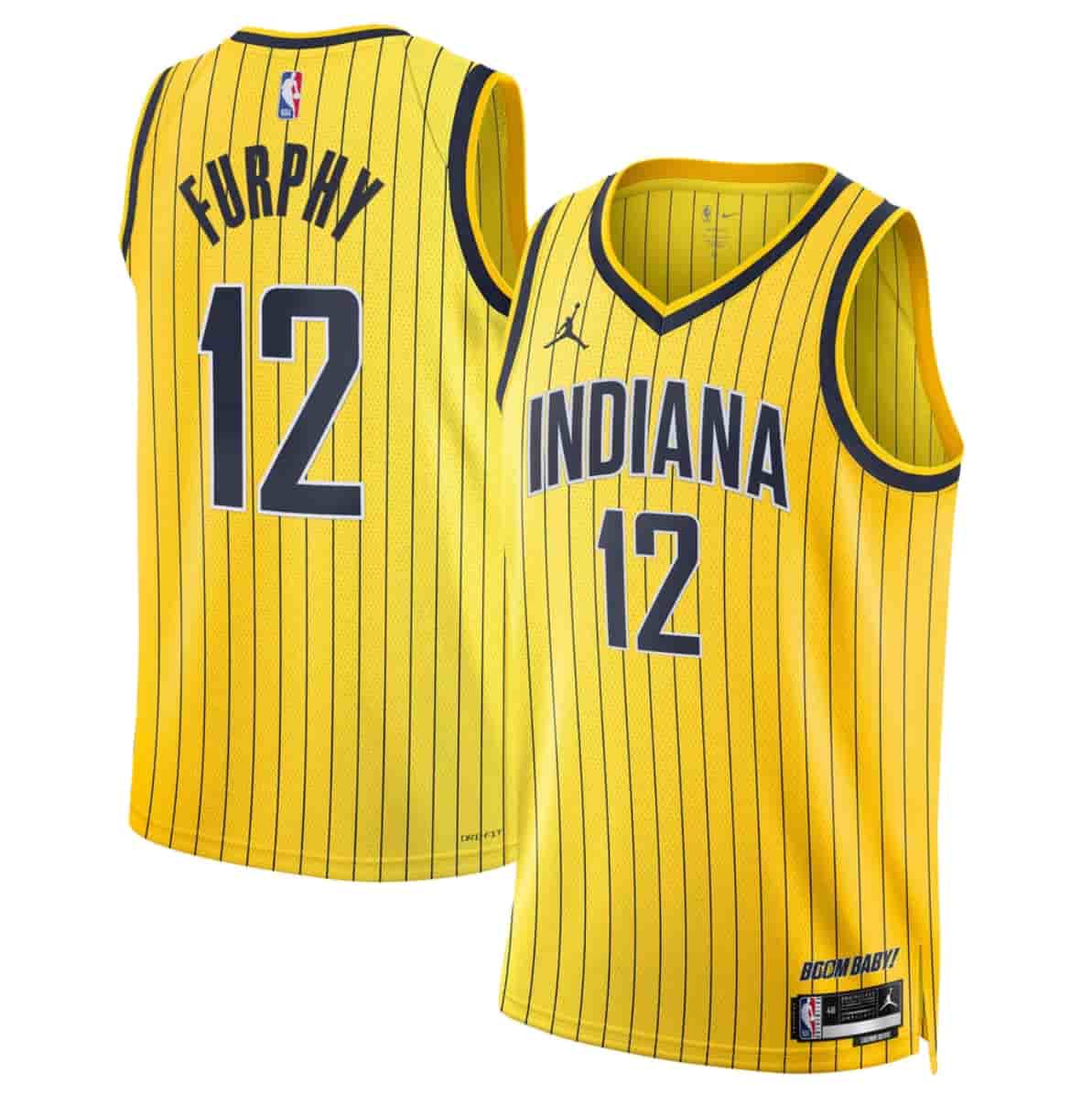 Men's Indiana Pacers #12 Johnny Furphy Yellow 2026-27 Statement Edition Swingman Stitched Basketball Jersey