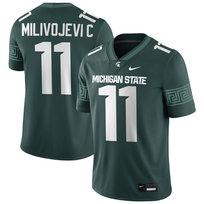 Men's Michigan State Spartans #11 Alessio Milivojevic 2025 Green Football Game Jersey