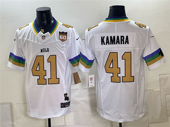 Men's New Orleans Saints #41 Alvin Kamara White F.U.S.E. 60th Anniversary Patch Vapor Limited Football Stitched Jersey