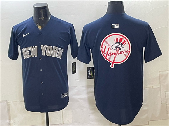 Men's New York Yankees Team Big Logo Navy Limited Stitched Baseball Jersey
