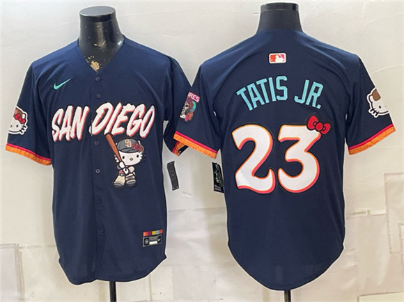 Men's San Diego Padres X Hello Kitty #23 Fernando Tatis Jr. Obsidian 2026 City Connect Stadium Stitched Baseball Jersey