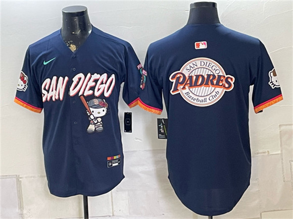 Men's San Diego Padres X Hello Kitty Team Big Logo Obsidian 2026 City Connect Stadium Stitched Baseball Jersey
