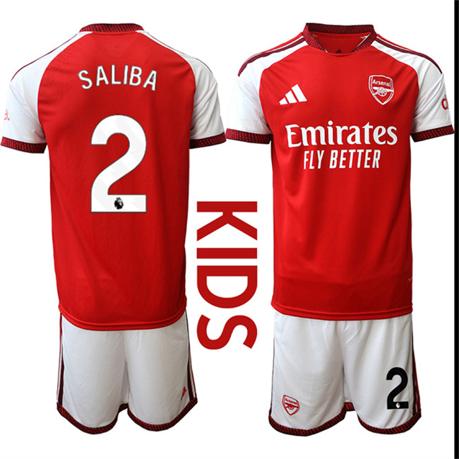 Youth Arsenal #2 SALIBA 2026-27 home Kids Suit Soccer Jerseys