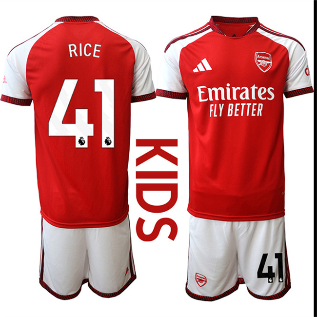 Youth Arsenal #41 RICE 2026-27 home Kids Suit Soccer Jerseys