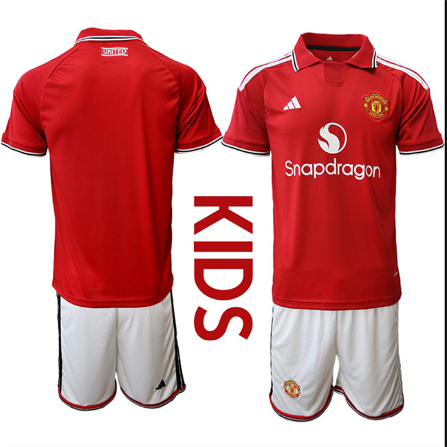 Youth Manchester United 2026-27 Home Kids Suit Soccer Jerseys