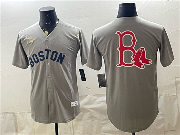 Men's Boston Red Sox Team Big Logo Grey Cooperstown Collection Limited Stitched Baseball Jersey