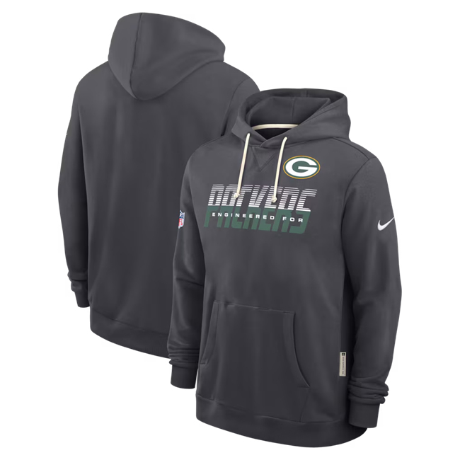 Men's Green Bay Packers Charcoal Sideline Standard Issue Top Prospect Dri-FIT Hoodie