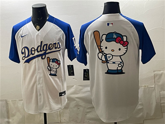 Men's Los Angeles Dodgers White Royal Gold Hello Kitty Vapor Limited Stitched Baseball Jersey
