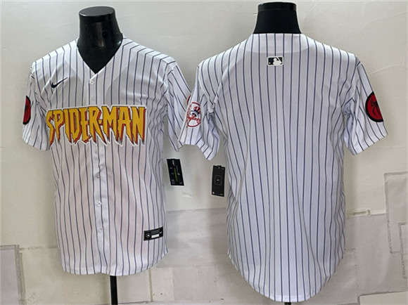 Men's New York Yankees X Spider-Man Blank White Limited Stitched Baseball Jersey