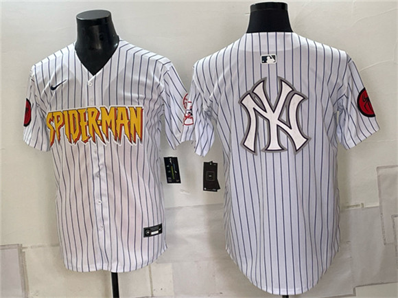 Men's New York Yankees X Spider-Man Team Big Logo White Limited Stitched Baseball Jersey