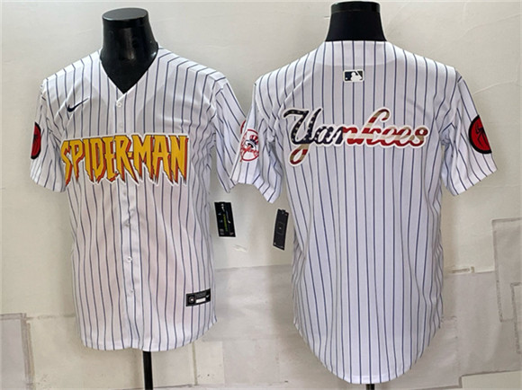 Men's New York Yankees X Spider-Man Team Big Logo White Limited Stitched Baseball Jerseys