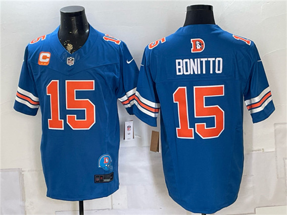 Men's Denver Broncos #15 Nik Bonitto Blue F.U.S.E. With 2-Star C Patch Throwback Vapor Limited Football Stitched Jersey