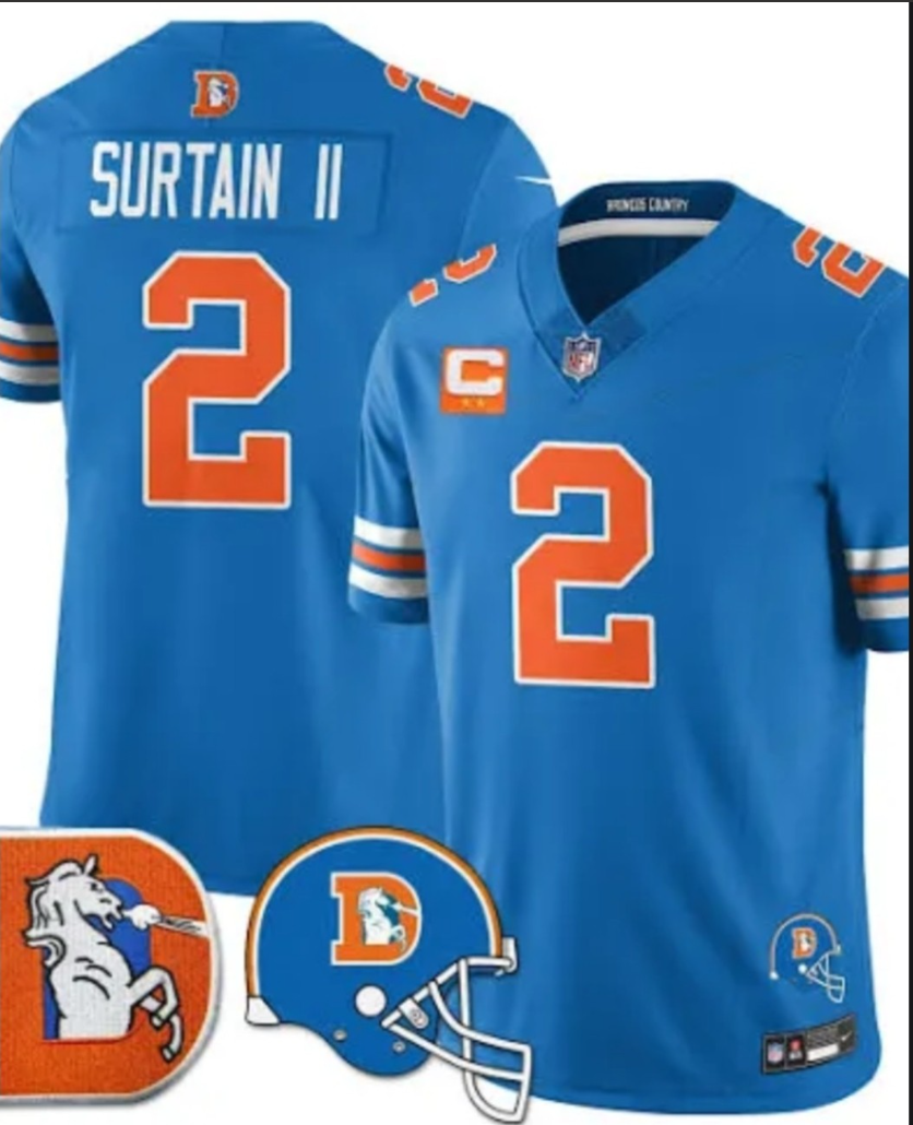 Men's Denver Broncos #2 Patrick Surtain II Blue F.U.S.E. With 2-Star C Patch Throwback Vapor Limited Football Stitched Jersey