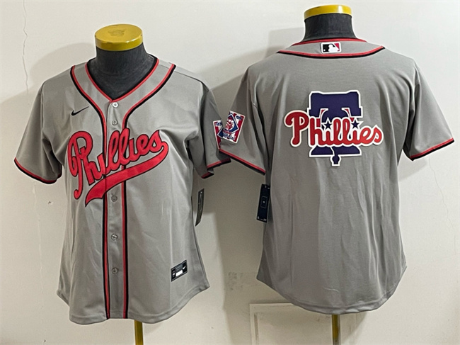 Women's Philadelphia Phillies Team Big Logo Gray 2026 Field of Dreams Stadium Stitched Baseball Jersey(Run Small)