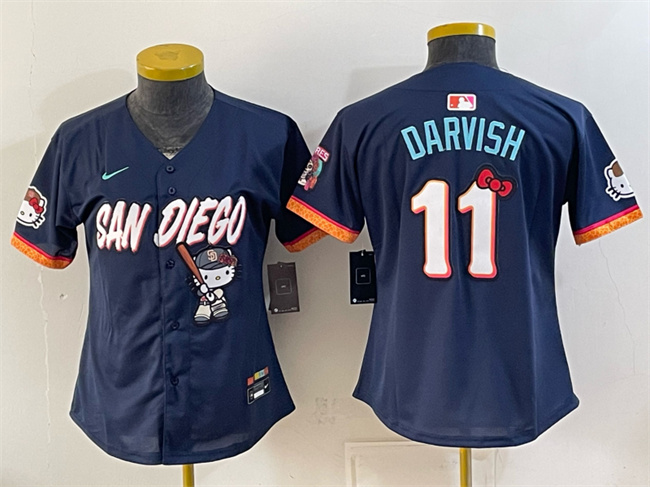 Women's San Diego Padres X Hello Kitty #11 Yu Darvish Obsidian 2026 City Connect Stadium Stitched Baseball Jersey(Run Small)