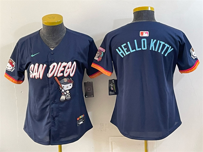 Women's San Diego Padres X Hello Kitty Obsidian 2026 City Connect Stadium Stitched Baseball Jersey(Run Small)