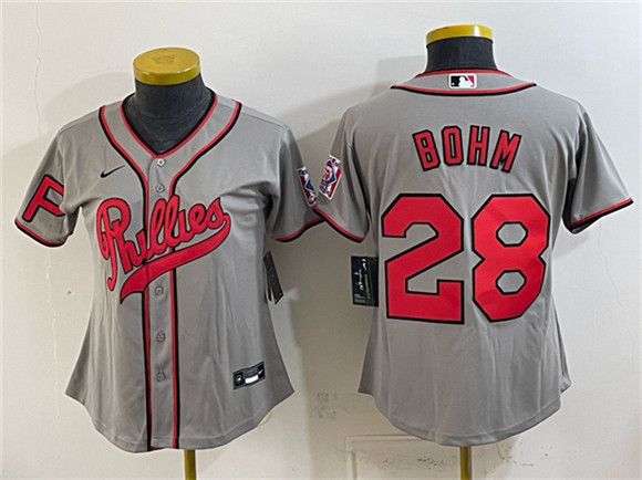 Youth Philadelphia Phillies #28 Alec Bohm Gray 2026 Field of Dreams Stadium Stitched Jersey