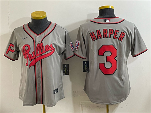 Youth Philadelphia Phillies #3 Bryce Harper Gray 2026 Field of Dreams Stadium Stitched Jersey
