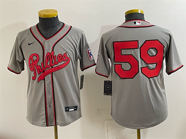 Youth Philadelphia Phillies #59 Jhoan Duran Gray 2026 Field of Dreams Stadium Stitched Baseball Jersey